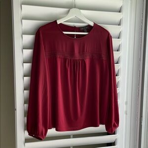 H&M Red Long Sleeve Relaxed Pleated Blouse
